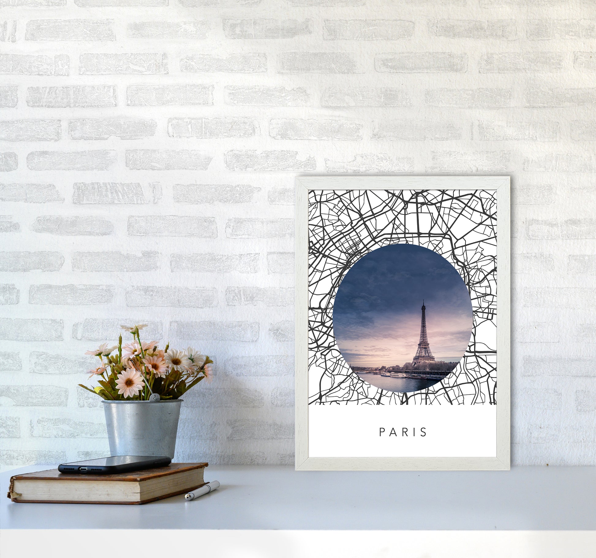 Paris Streets Collage Art Print by Seven Trees Design A3 Oak Frame