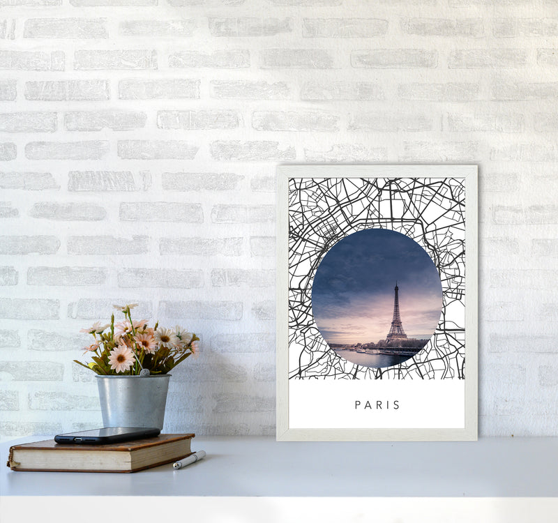 Paris Streets Collage Art Print by Seven Trees Design A3 Oak Frame