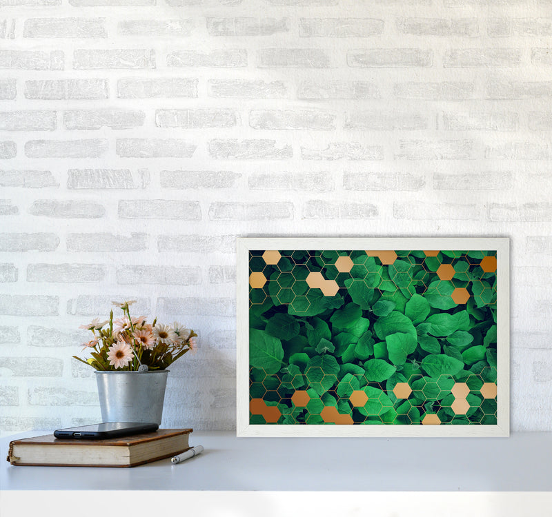 Polygonal Gold Leaves Art Print by Seven Trees Design A3 Oak Frame