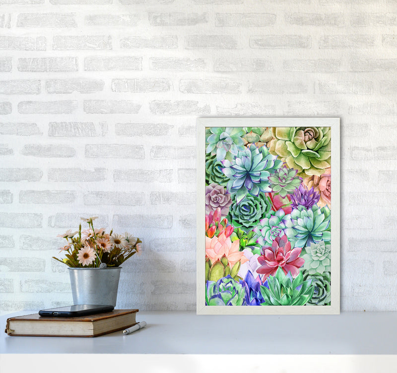 Succulents Paradise Botanical Art Print by Seven Trees Design A3 Oak Frame