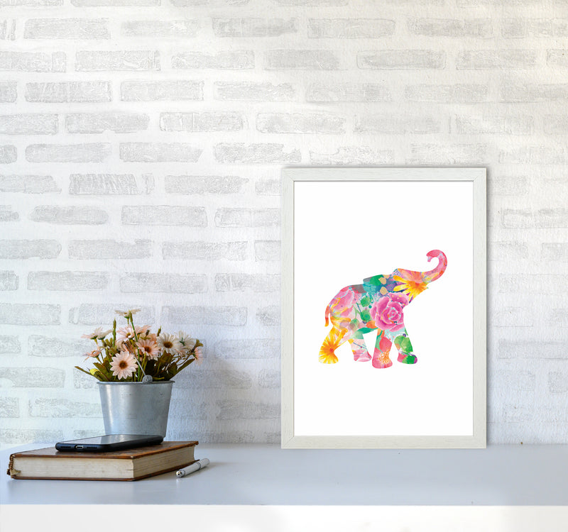 The Floral Elephant Animal Art Print by Seven Trees Design A3 Oak Frame