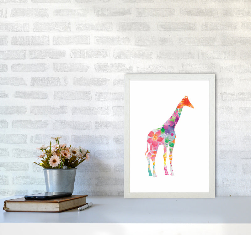 The Floral Giraffe Animal Art Print by Seven Trees Design A3 Oak Frame