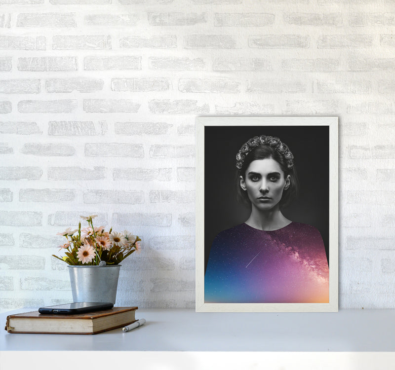 The Girl And The Stars Art Print by Seven Trees Design A3 Oak Frame