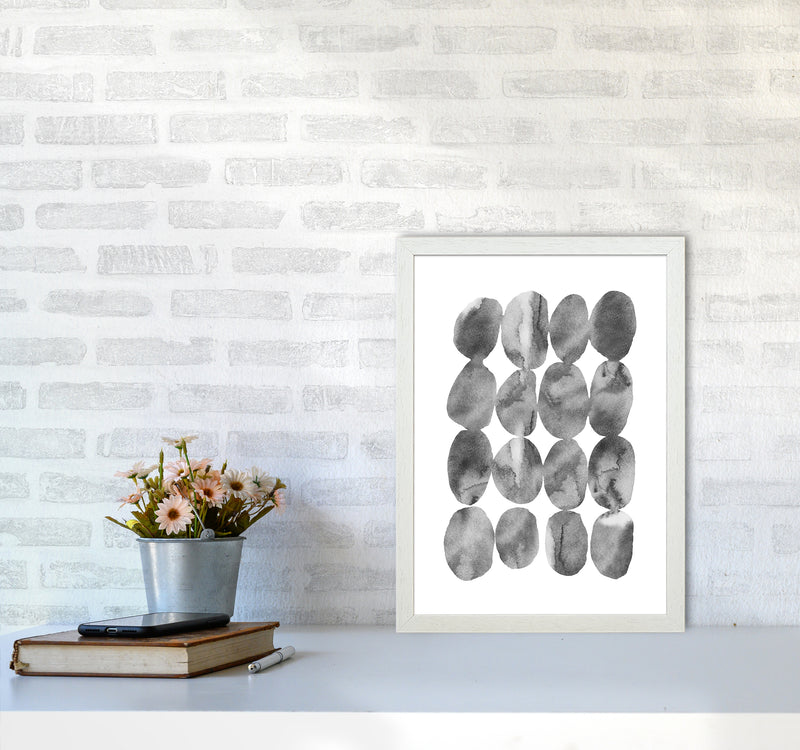 Watercolor Grey Stones Art Print by Seven Trees Design A3 Oak Frame
