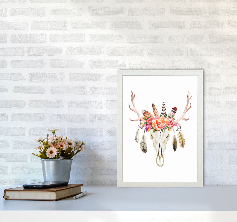 Boho cow skull Art Print by Seven Trees Design A3 Oak Frame