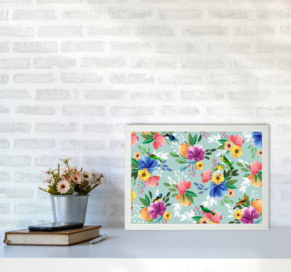 flowers birds Art Print by Seven Trees Design A3 Oak Frame