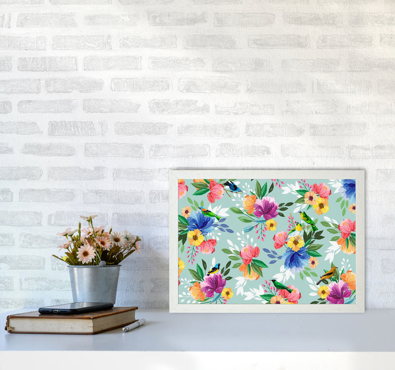 flowers birds Art Print by Seven Trees Design A3 Oak Frame