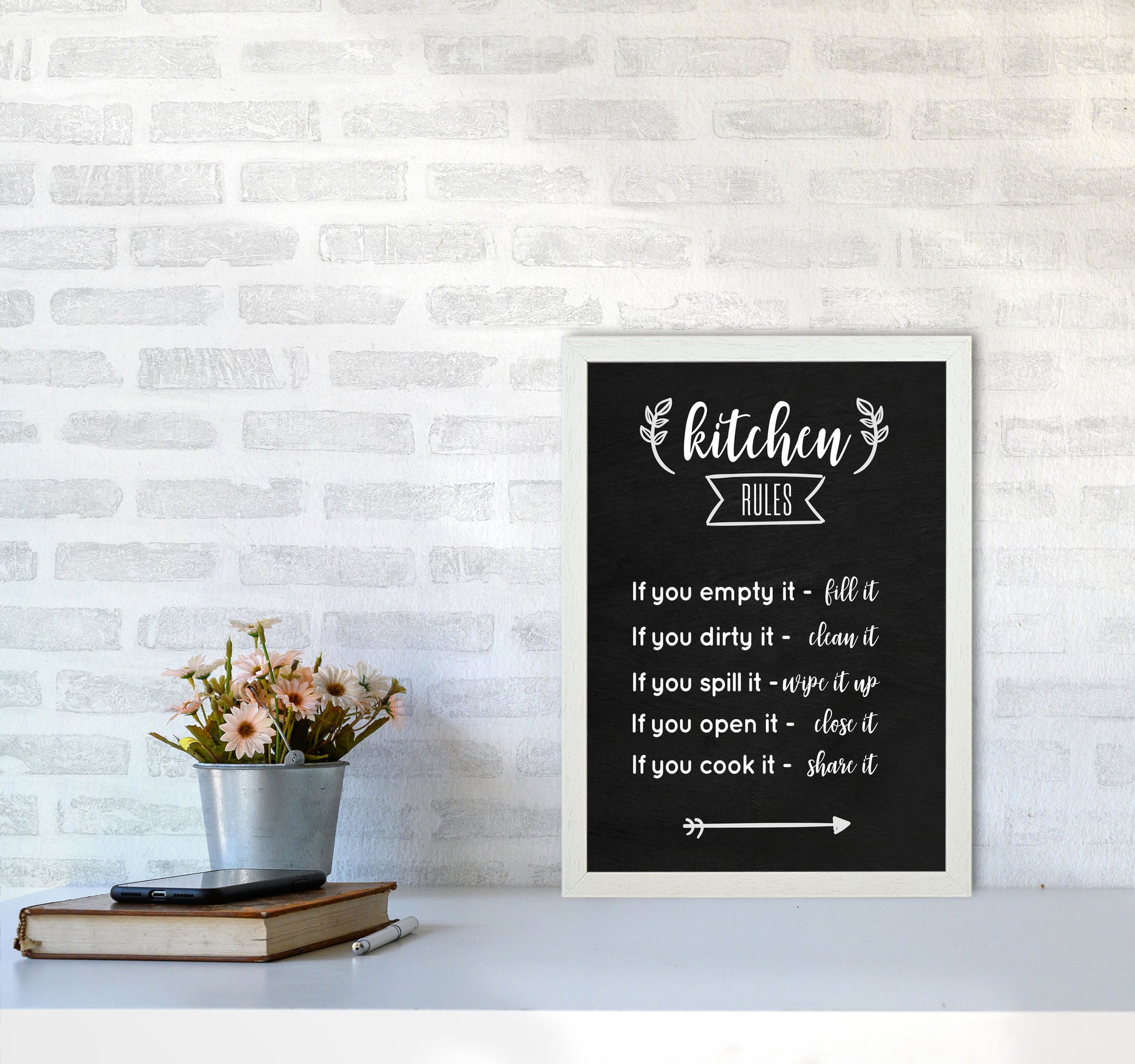 Kitchen rules Art Print by Seven Trees Design A3 Oak Frame