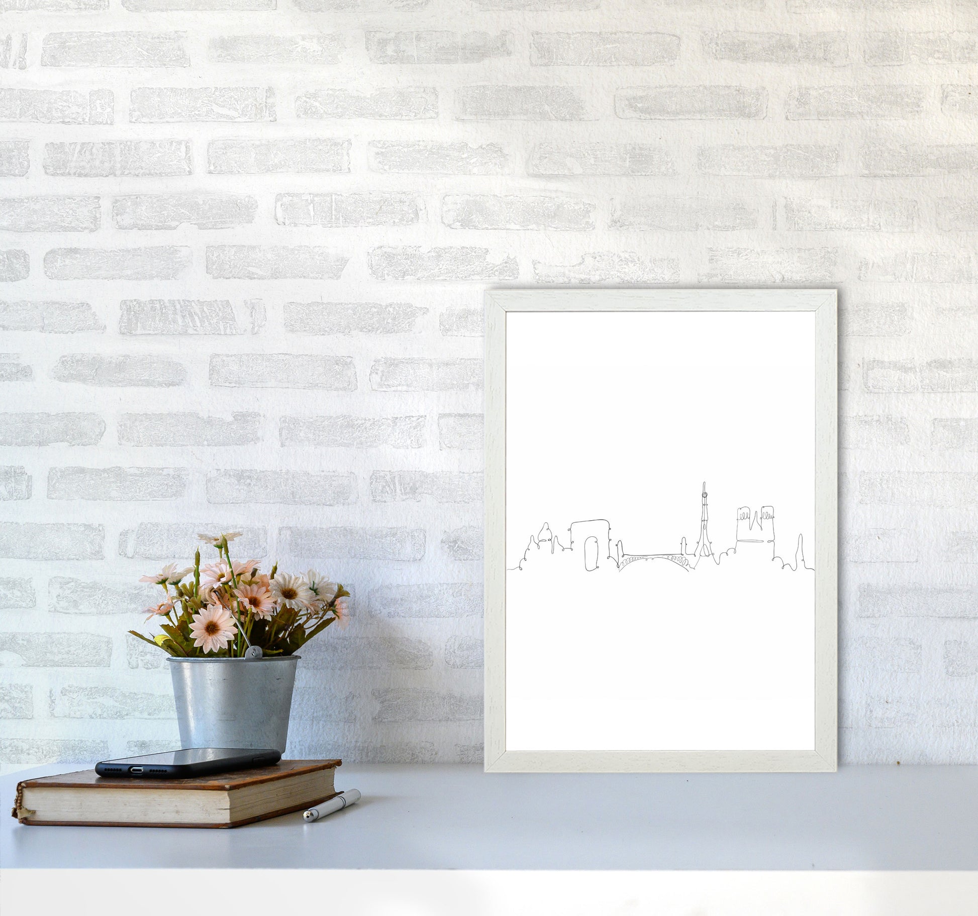 One Line Paris Art Print by Seven Trees Design A3 Oak Frame