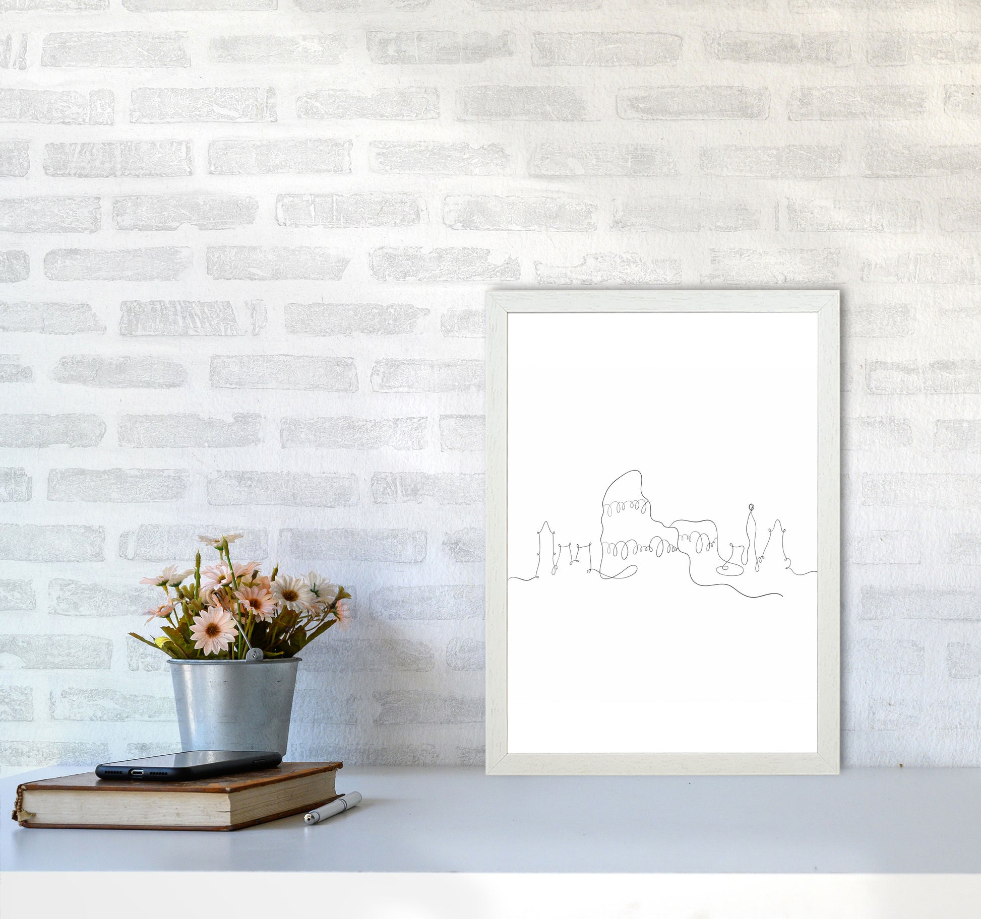 One Line Rome Art Print by Seven Trees Design A3 Oak Frame