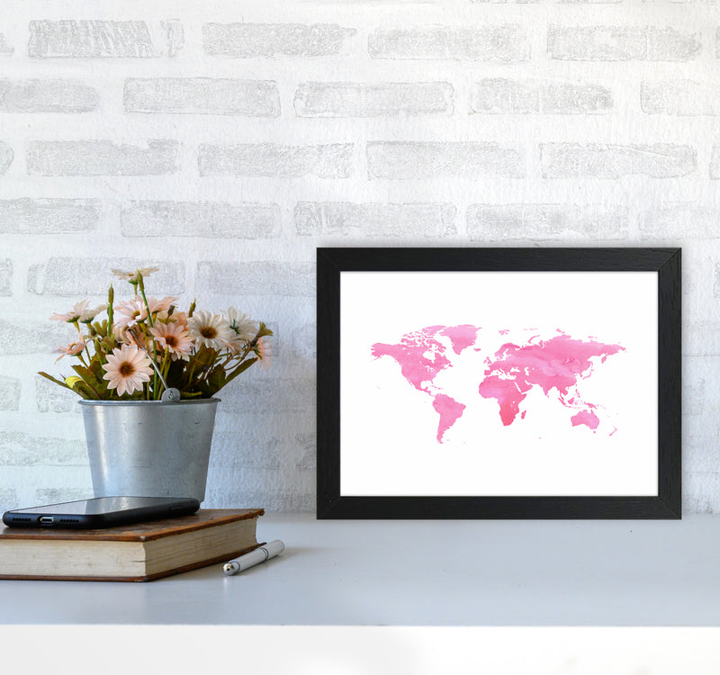 Pink Watercolor World Maps Art Print by Seven Trees Design A4 White Frame