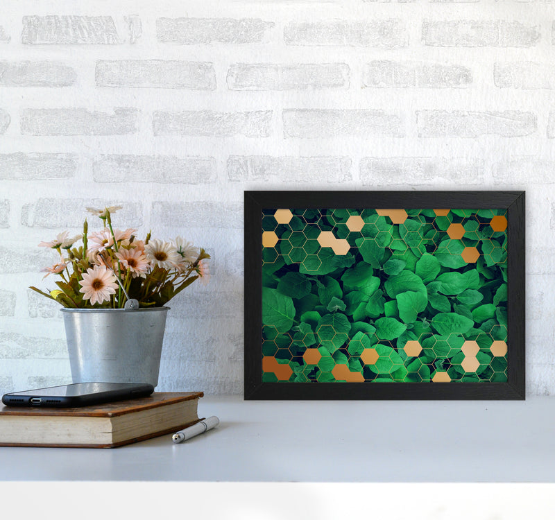 Polygonal Gold Leaves Art Print by Seven Trees Design A4 White Frame