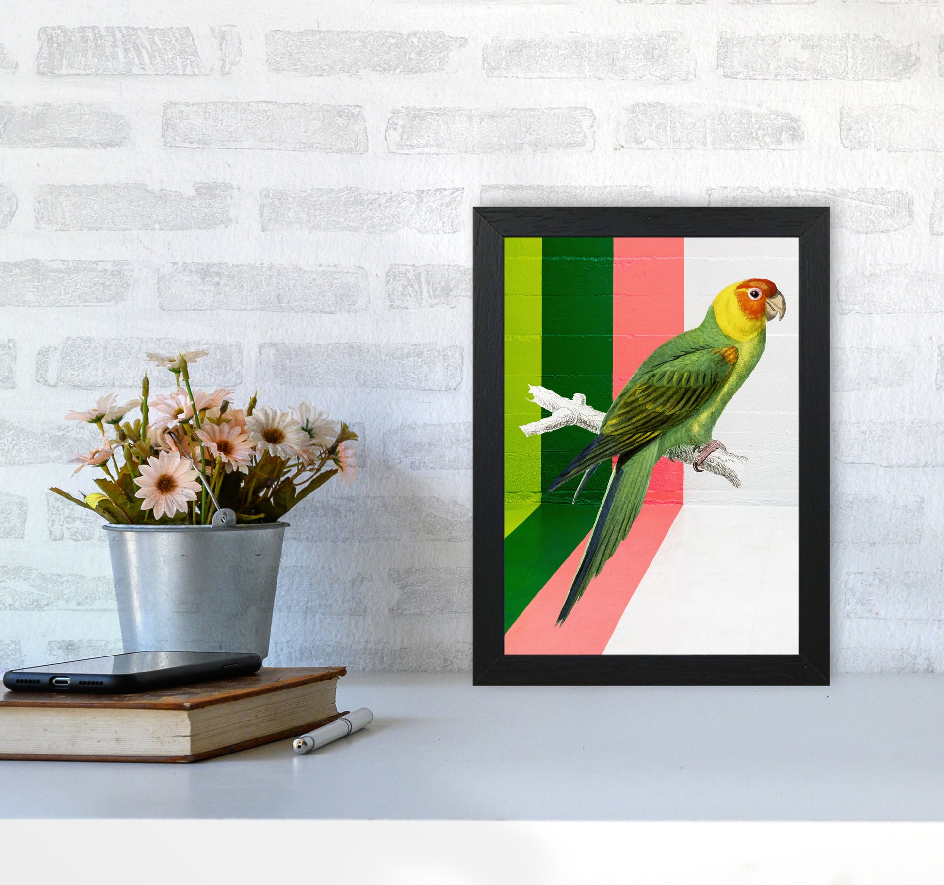 Graffiti Bird Art Print by Seven Trees Design A4 White Frame