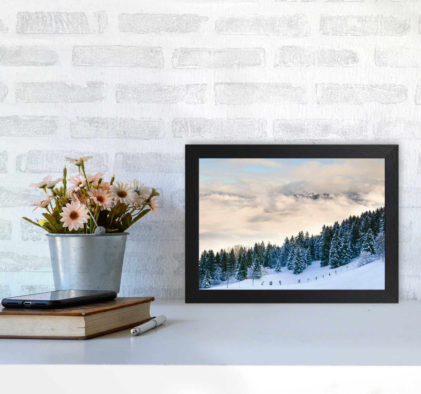 Pines in the sky Art Print by Seven Trees Design A4 White Frame