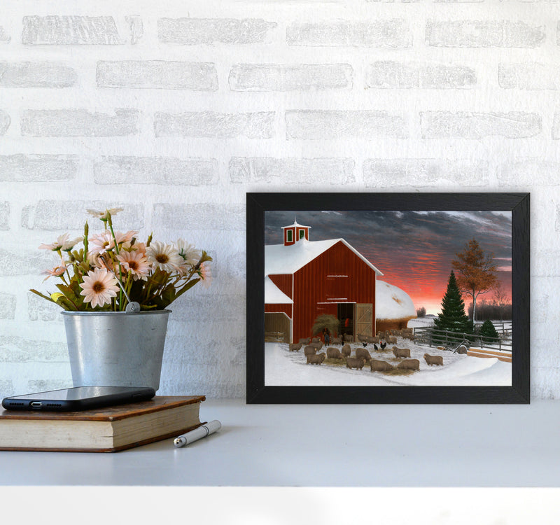Snowy Farm Art Print by Seven Trees Design A4 White Frame