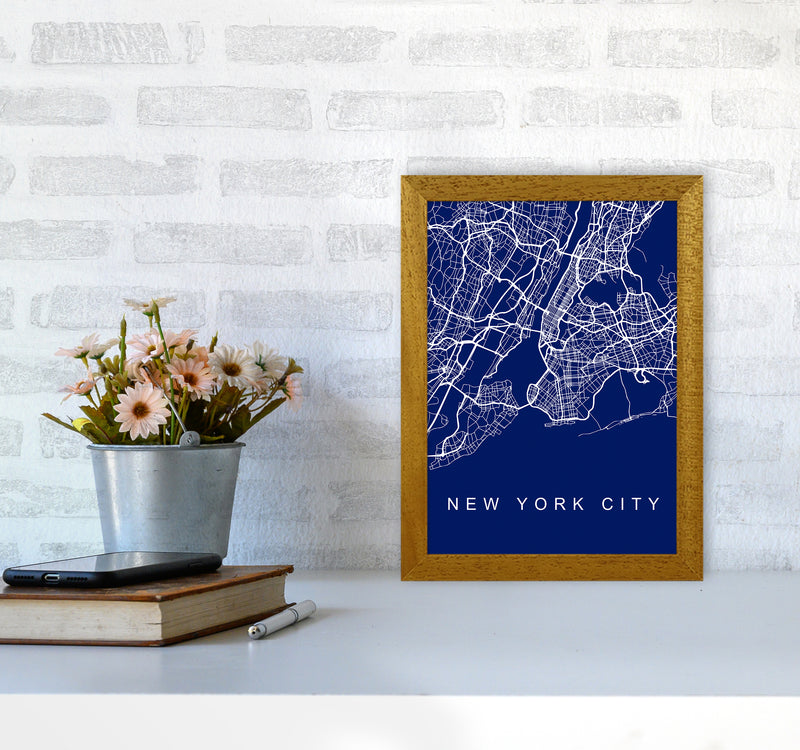 NYC Streets Blue Map Art Print by Seven Trees Design A4 Print Only