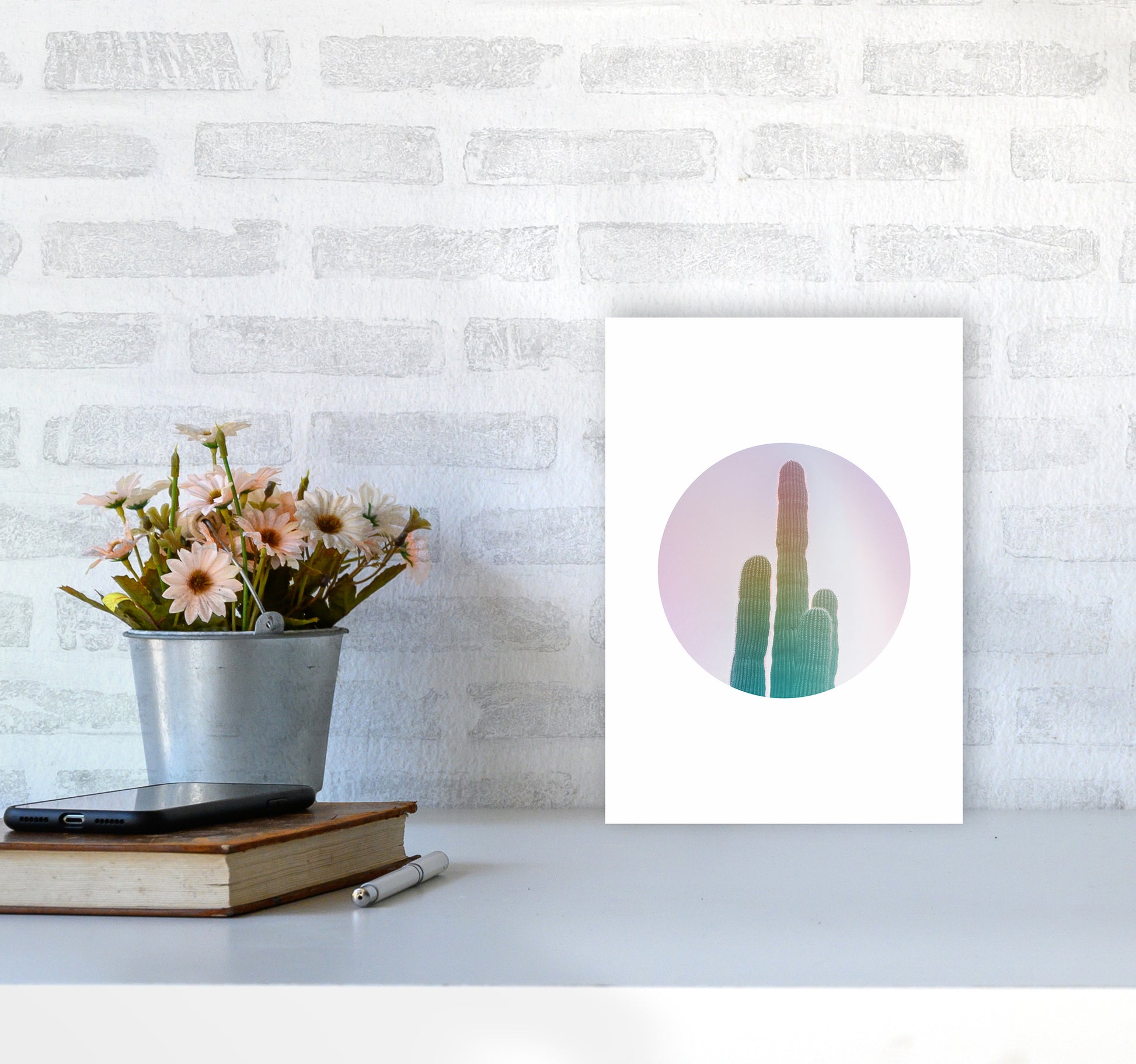 Circular Cacti Art Print by Seven Trees Design A4 Black Frame
