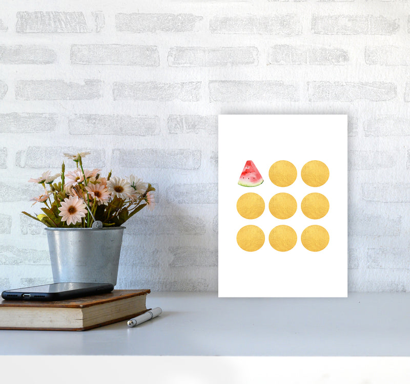 Gold Watermelon Kitchen Art Print by Seven Trees Design A4 Black Frame