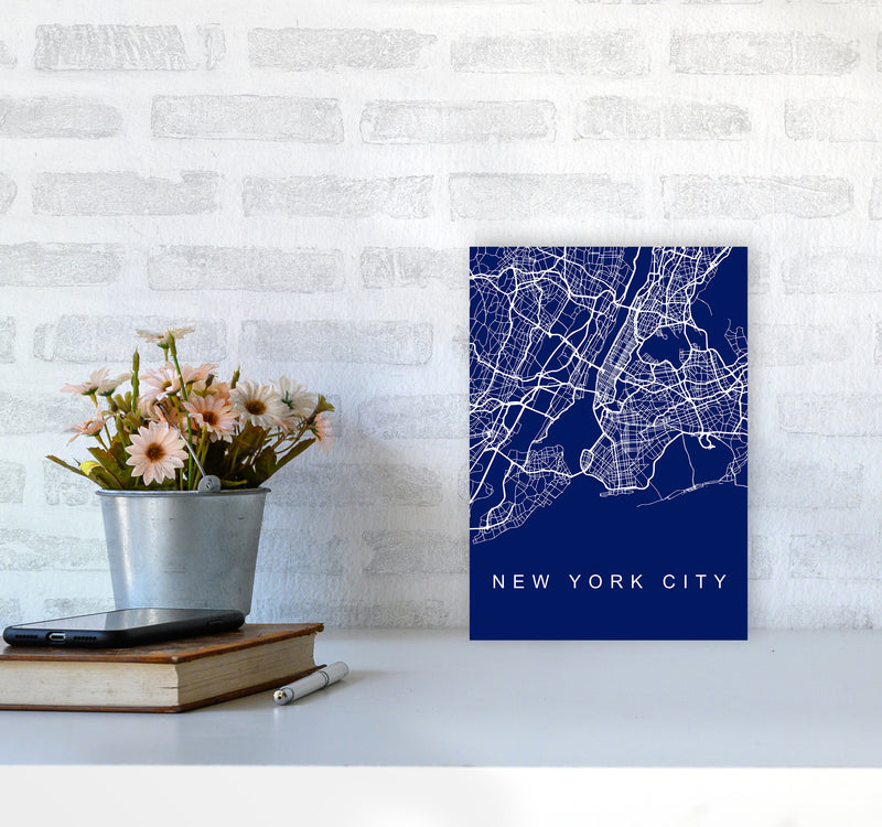 NYC Streets Blue Map Art Print by Seven Trees Design A4 Black Frame
