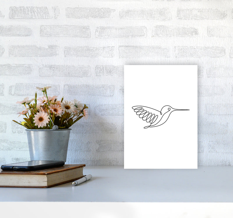 One Line Hummingbird Art Print by Seven Trees Design A4 Black Frame