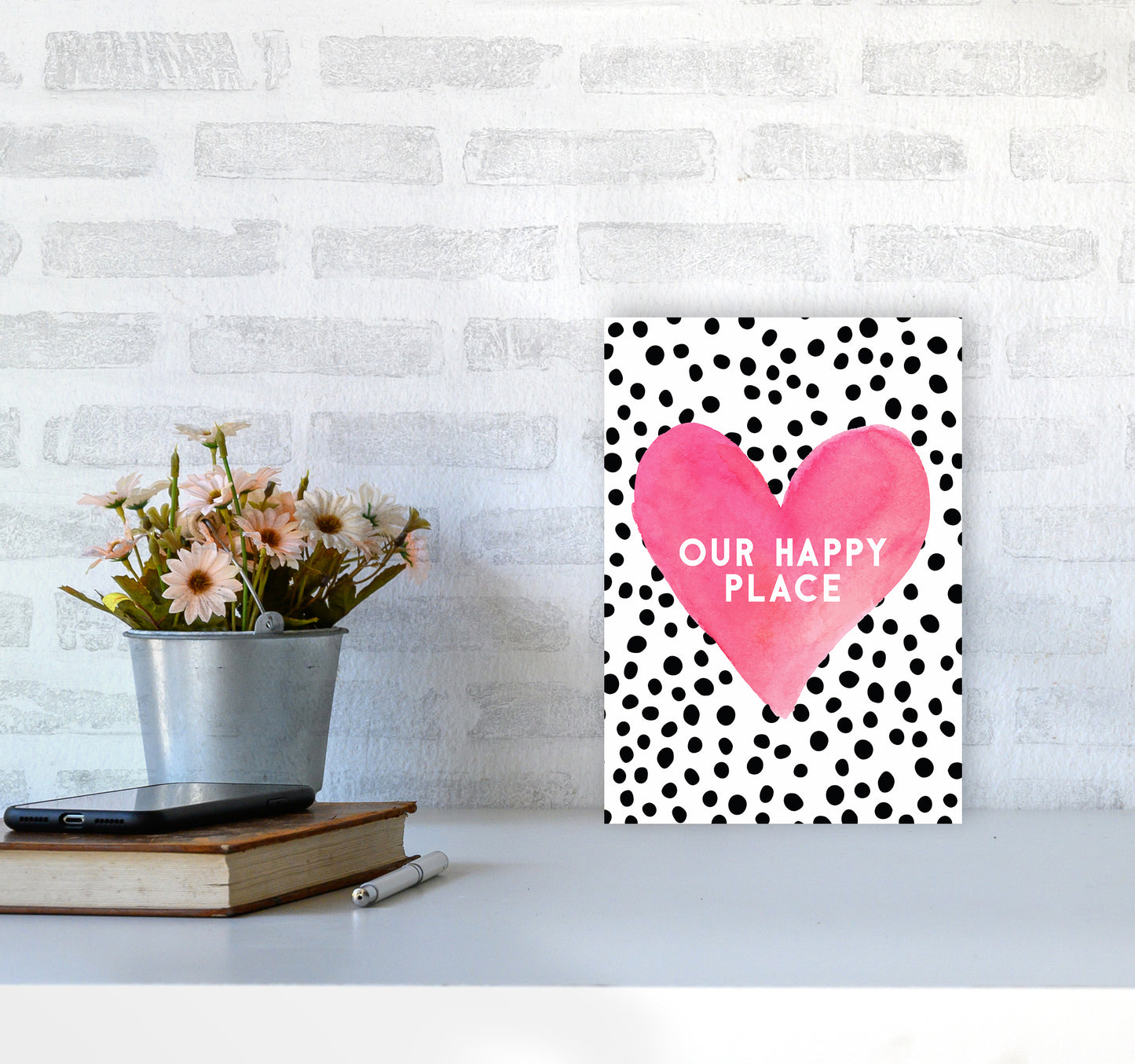 Our Happy Place Quote Art Print by Seven Trees Design A4 Black Frame