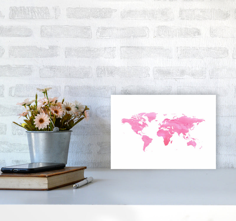 Pink Watercolor World Maps Art Print by Seven Trees Design A4 Black Frame