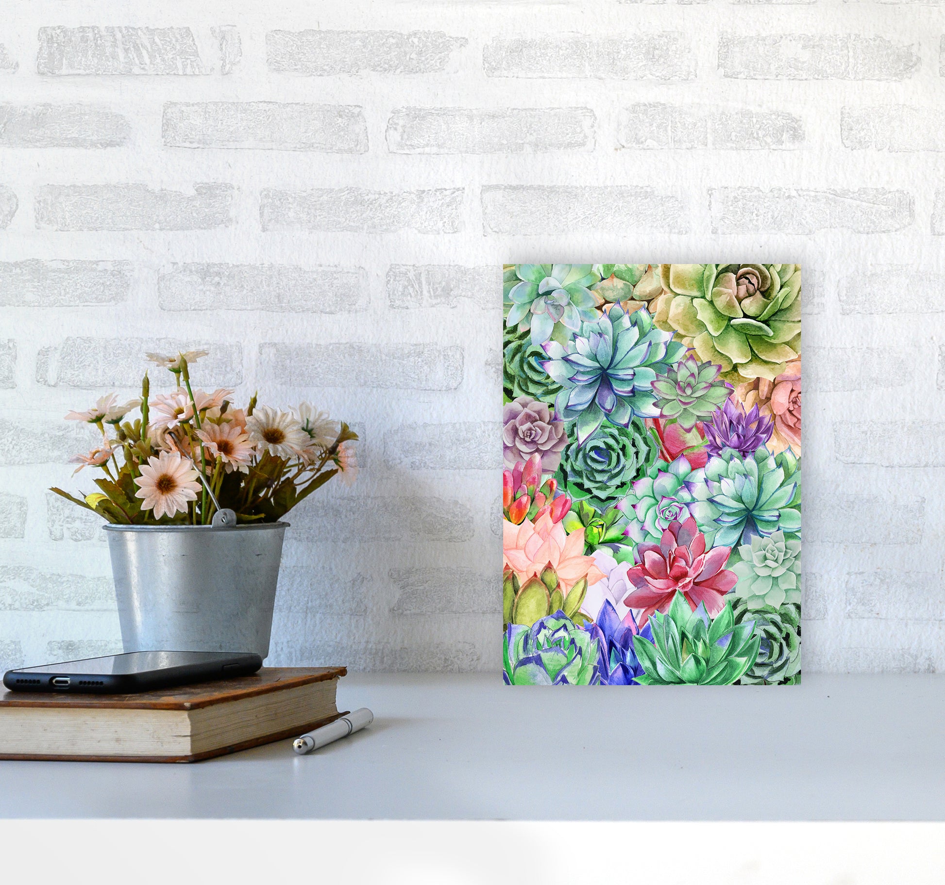 Succulents Paradise Botanical Art Print by Seven Trees Design A4 Black Frame