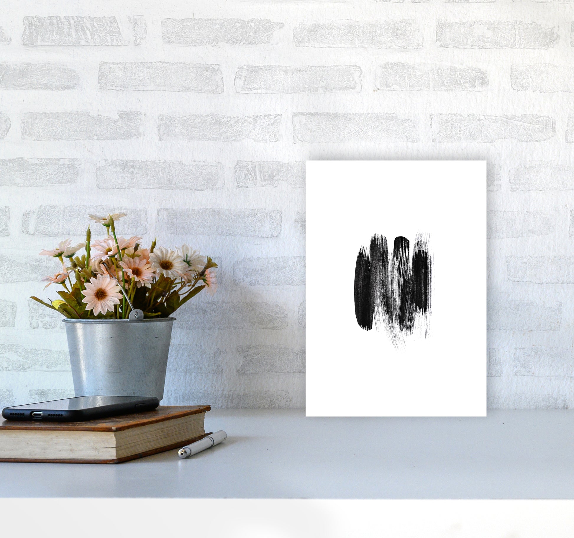 The Black Strokes Abstract Art Print by Seven Trees Design A4 Black Frame