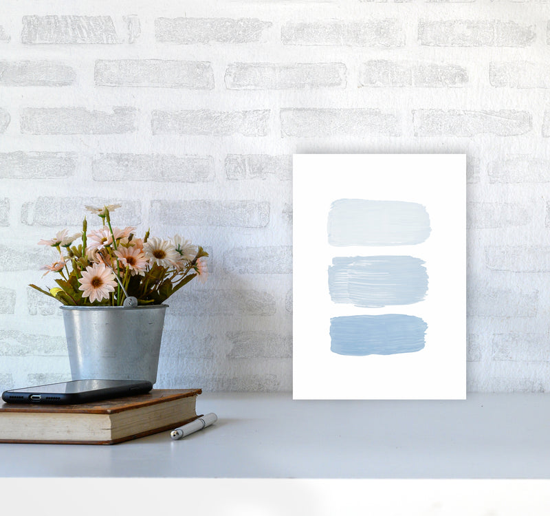 The Blue Strokes Abstract Art Print by Seven Trees Design A4 Black Frame
