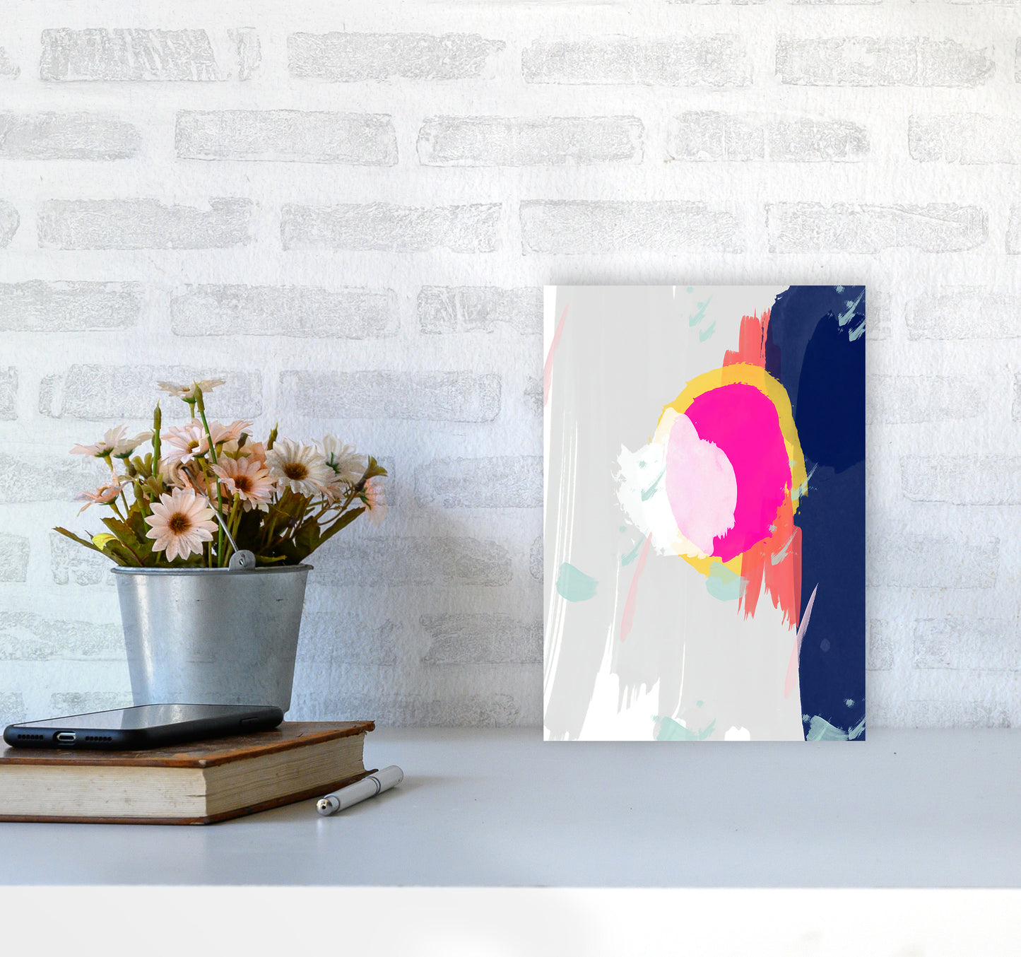 The Happy Paint Strokes Abstract Art Print by Seven Trees Design A4 Black Frame