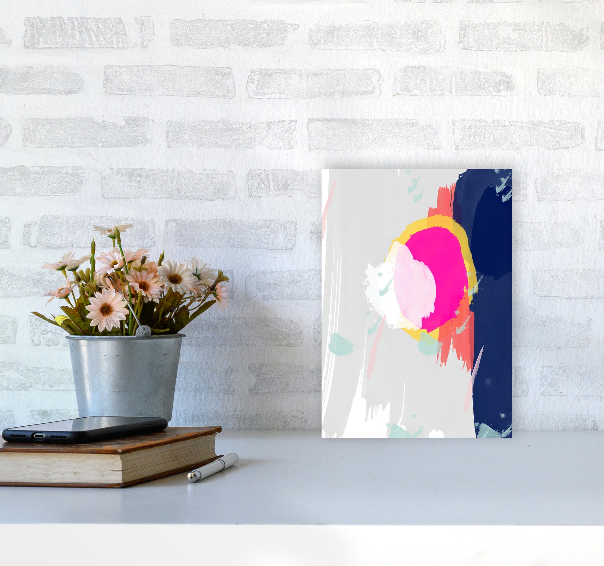 The Happy Paint Strokes Abstract Art Print by Seven Trees Design A4 Black Frame