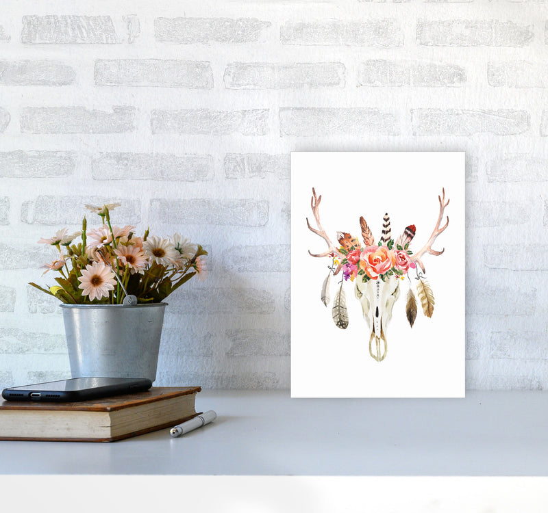 Boho cow skull Art Print by Seven Trees Design A4 Black Frame