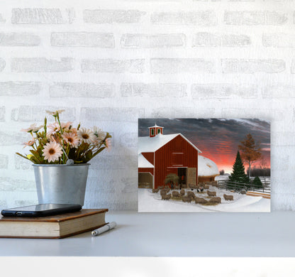Snowy Farm Art Print by Seven Trees Design A4 Black Frame