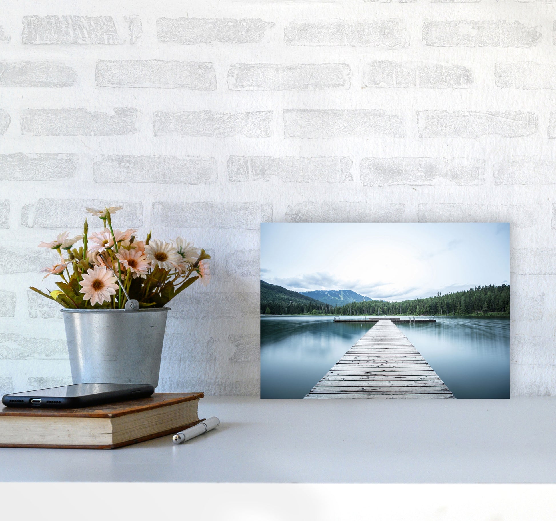 The Lake Art Print by Seven Trees Design A4 Black Frame