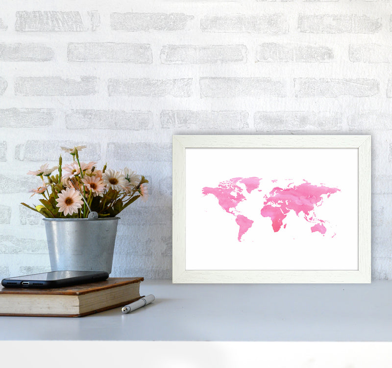 Pink Watercolor World Maps Art Print by Seven Trees Design A4 Oak Frame