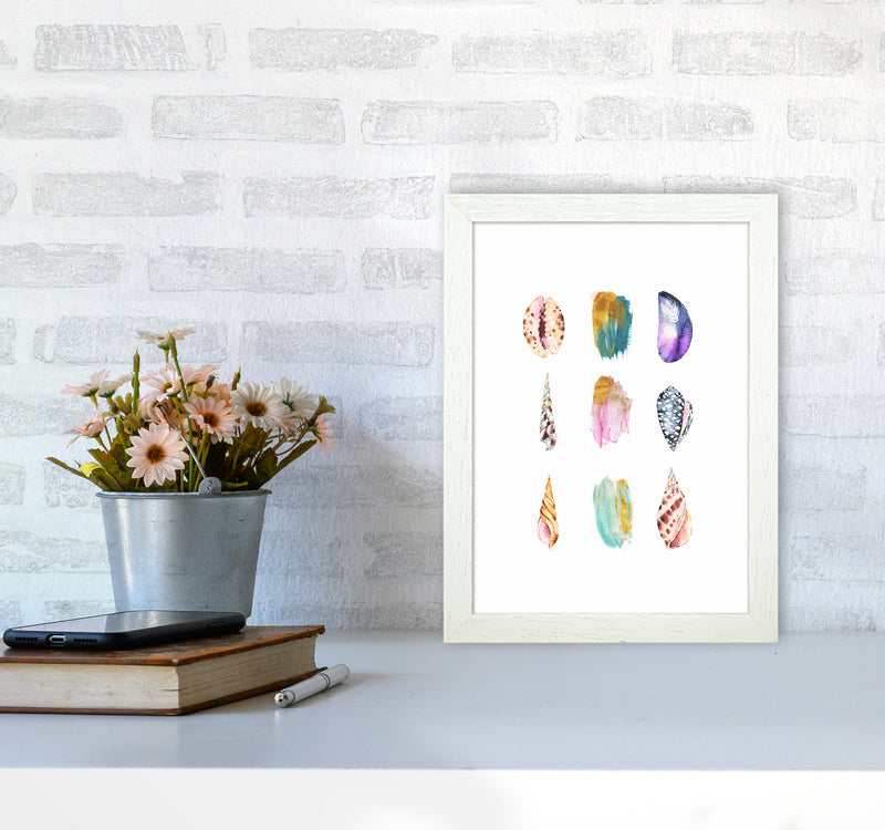 Sea And Brush Strokes I Shell Art Print by Seven Trees Design A4 Oak Frame
