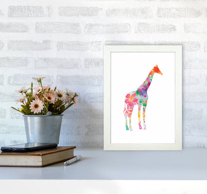 The Floral Giraffe Animal Art Print by Seven Trees Design A4 Oak Frame