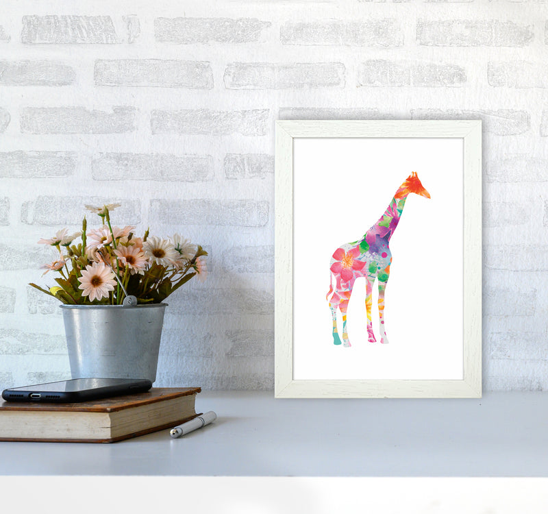 The Floral Giraffe Animal Art Print by Seven Trees Design A4 Oak Frame