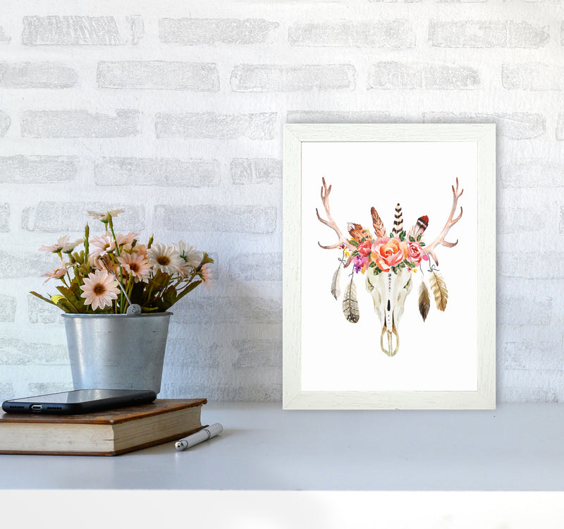 Boho cow skull Art Print by Seven Trees Design A4 Oak Frame