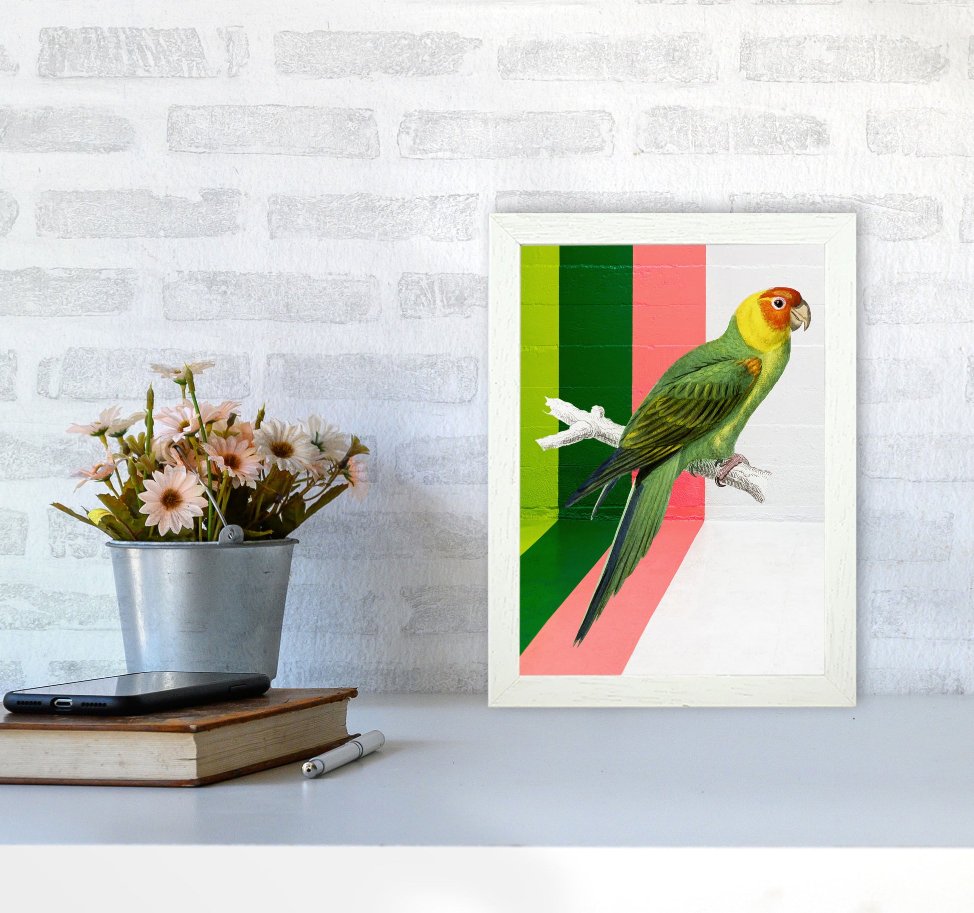 Graffiti Bird Art Print by Seven Trees Design A4 Oak Frame