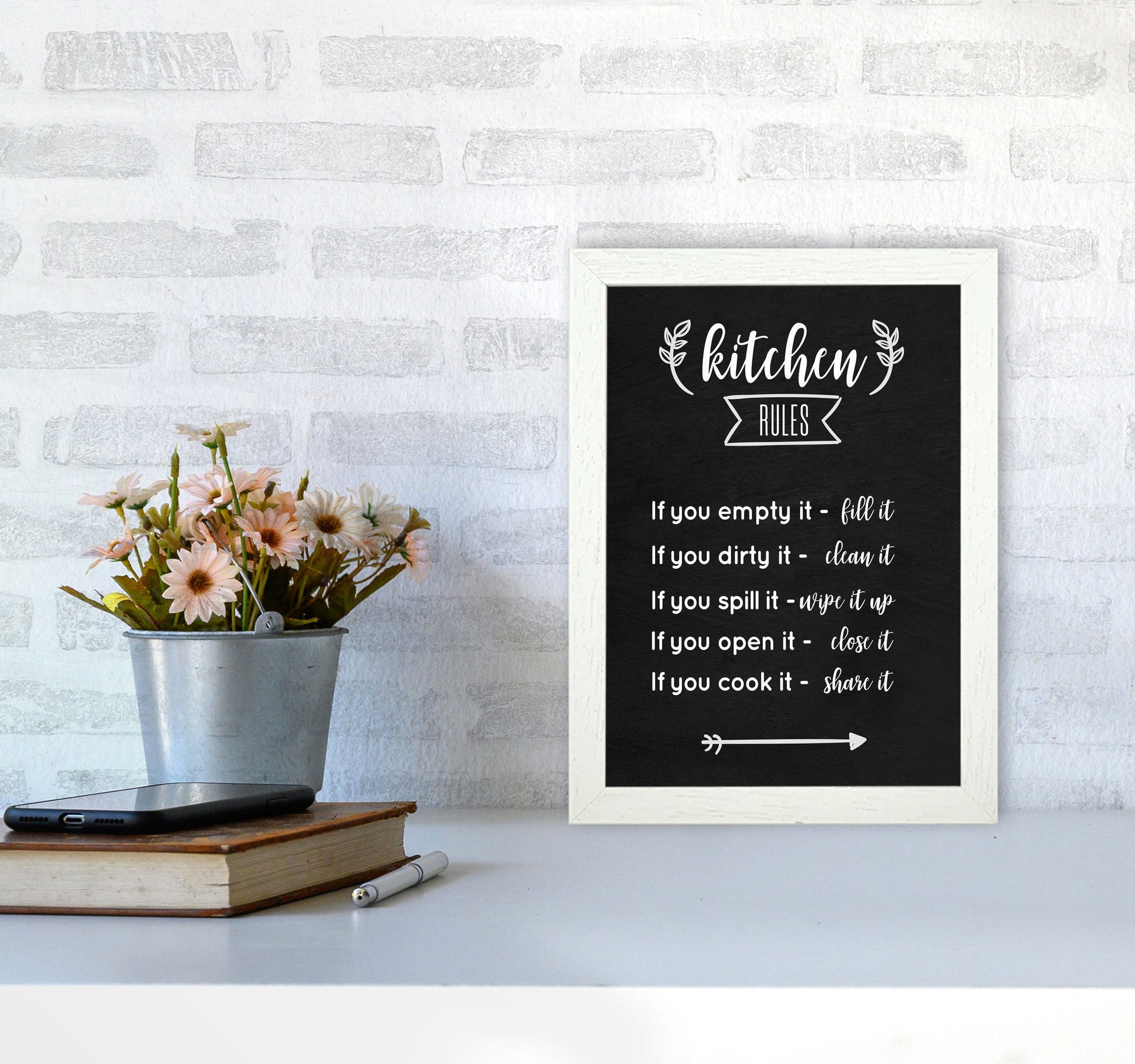 Kitchen rules Art Print by Seven Trees Design A4 Oak Frame