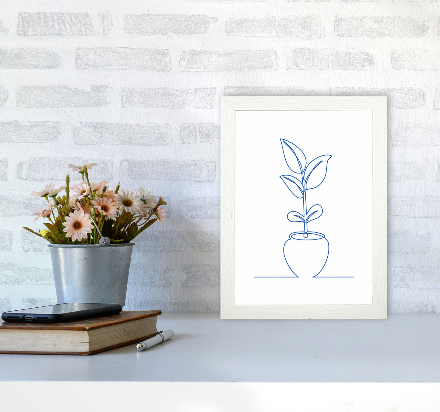 One Line Plant II Art Print by Seven Trees Design A4 Oak Frame