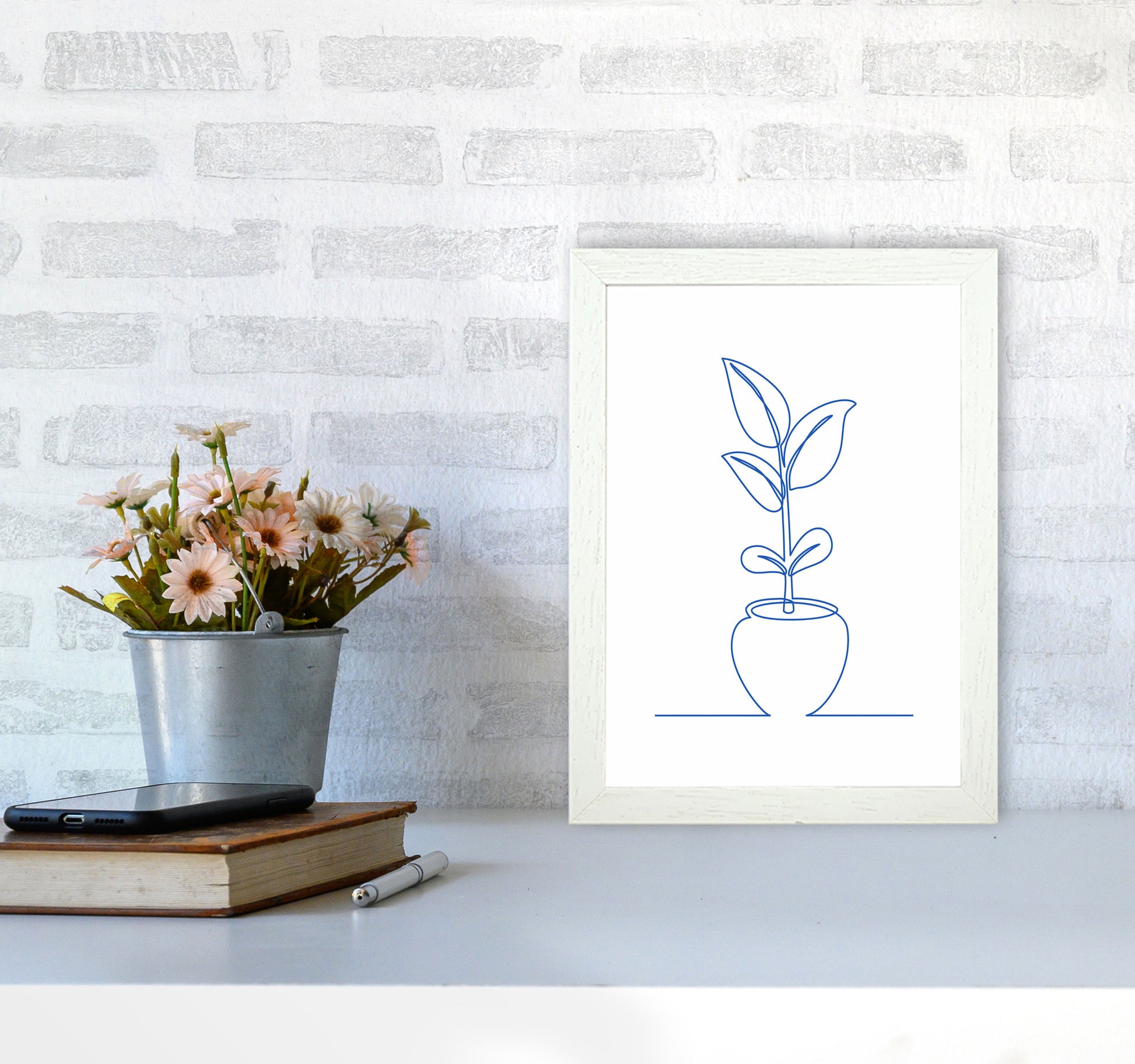 One Line Plant II Art Print by Seven Trees Design A4 Oak Frame