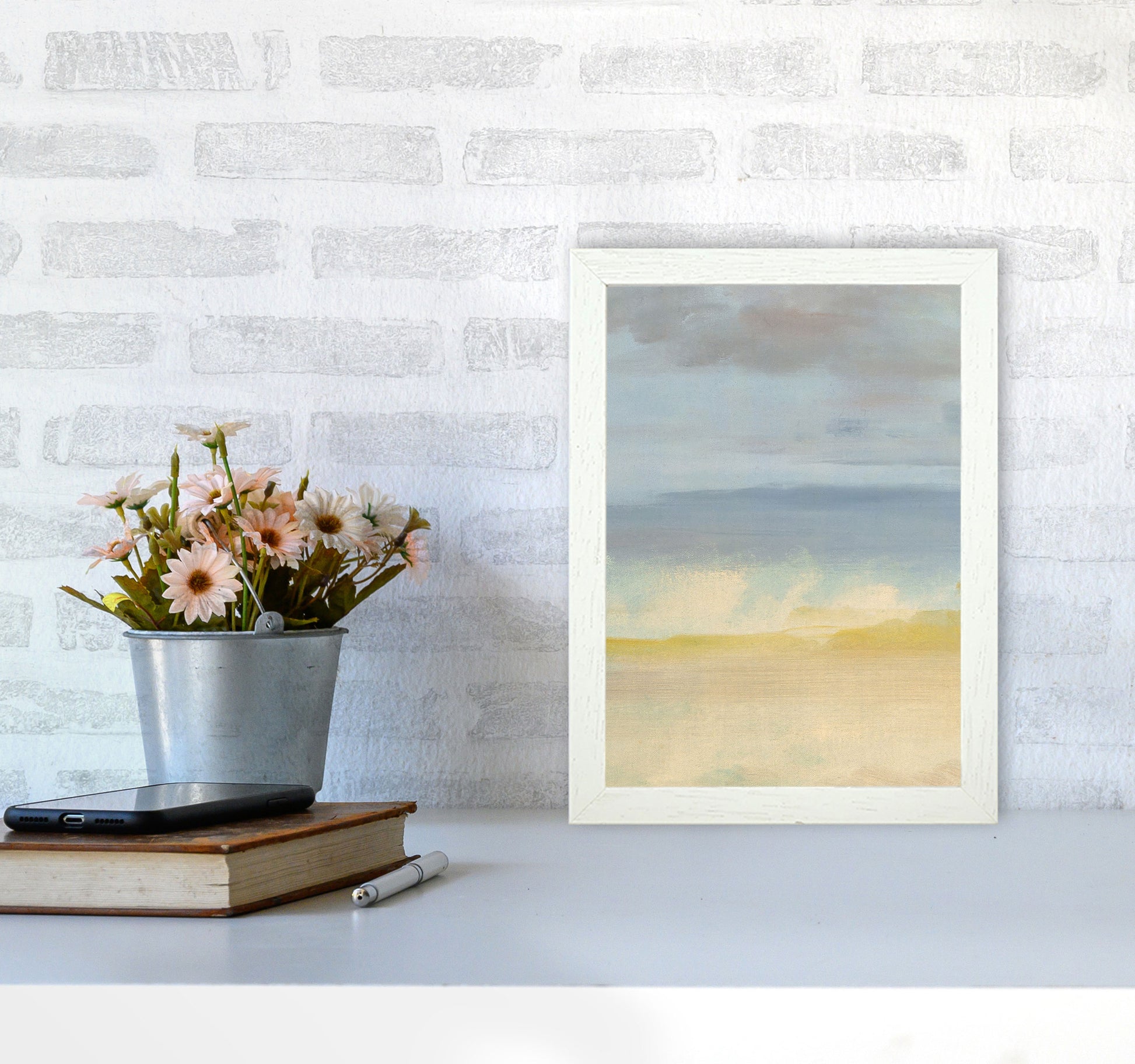 Sand, Ocean and Sky Art Print by Seven Trees Design A4 Oak Frame