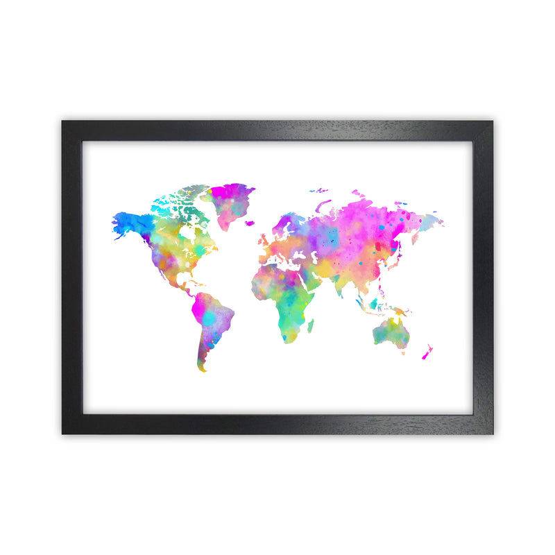 Colorful Watercolor Map Art Print by Seven Trees Design Black Grain