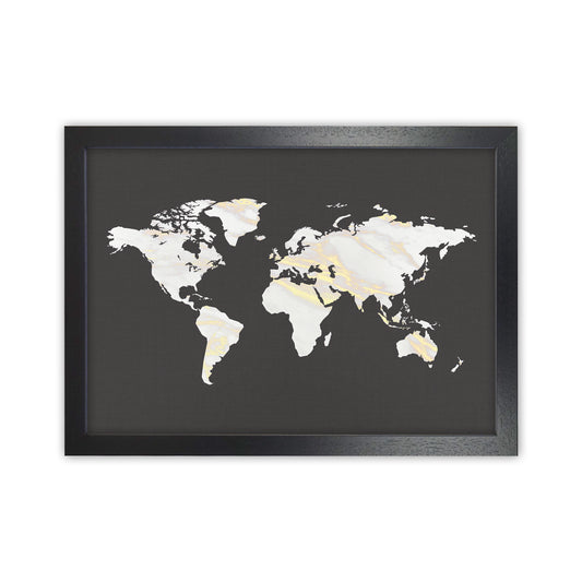 Marble Gold World Map Art Print by Seven Trees Design Black Grain