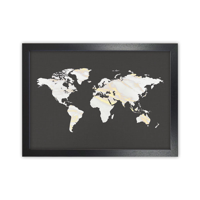 Marble Gold World Map Art Print by Seven Trees Design Black Grain