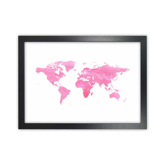 Pink Watercolor World Maps Art Print by Seven Trees Design Black Grain