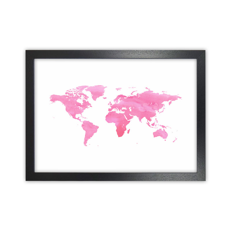 Pink Watercolor World Maps Art Print by Seven Trees Design Black Grain