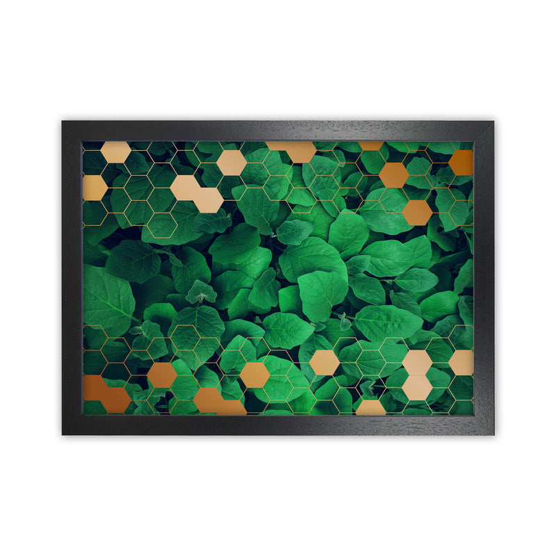 Polygonal Gold Leaves Art Print by Seven Trees Design Black Grain